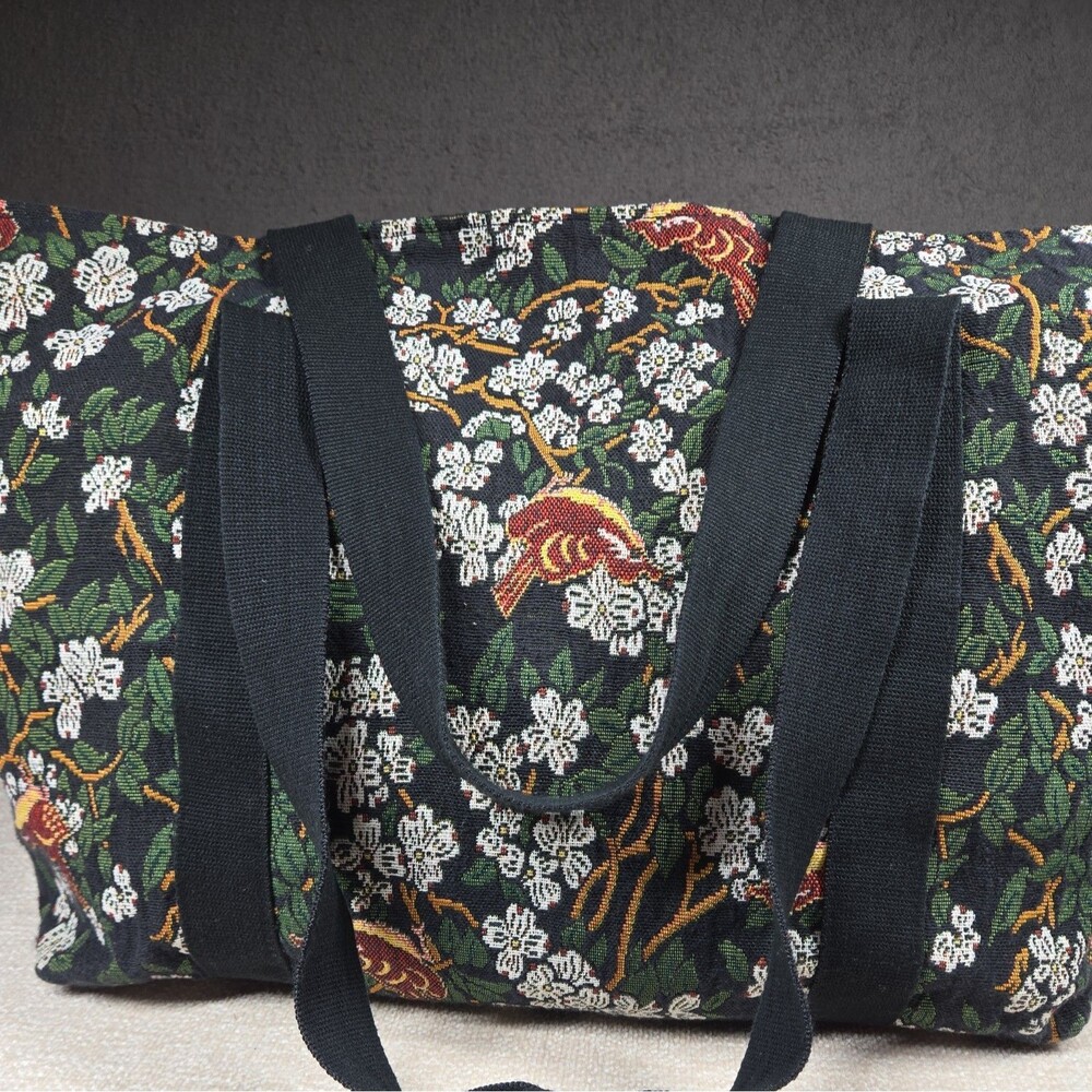 Vintage Bob Timberlake Large Bag Tapestry Fabric Tote Bird Flowers Travel - Picture 2 of 16